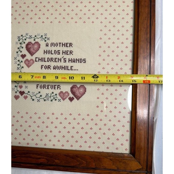 Framed Cross Stitch Mother Holds Her Children Hands for A While Their Hearts - Picture 5 of 6